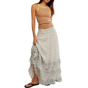 NWT FREE PEOPLE Brynn Printed Maxi Skirt - Color: IVORY COMBO